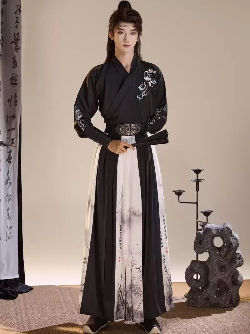 Abito Hanfu con ricamo floreale da fata cinese, costume tradizionale con colletto incrociato, periodo Weijin, spadaccino vintage, studioso, cosplay