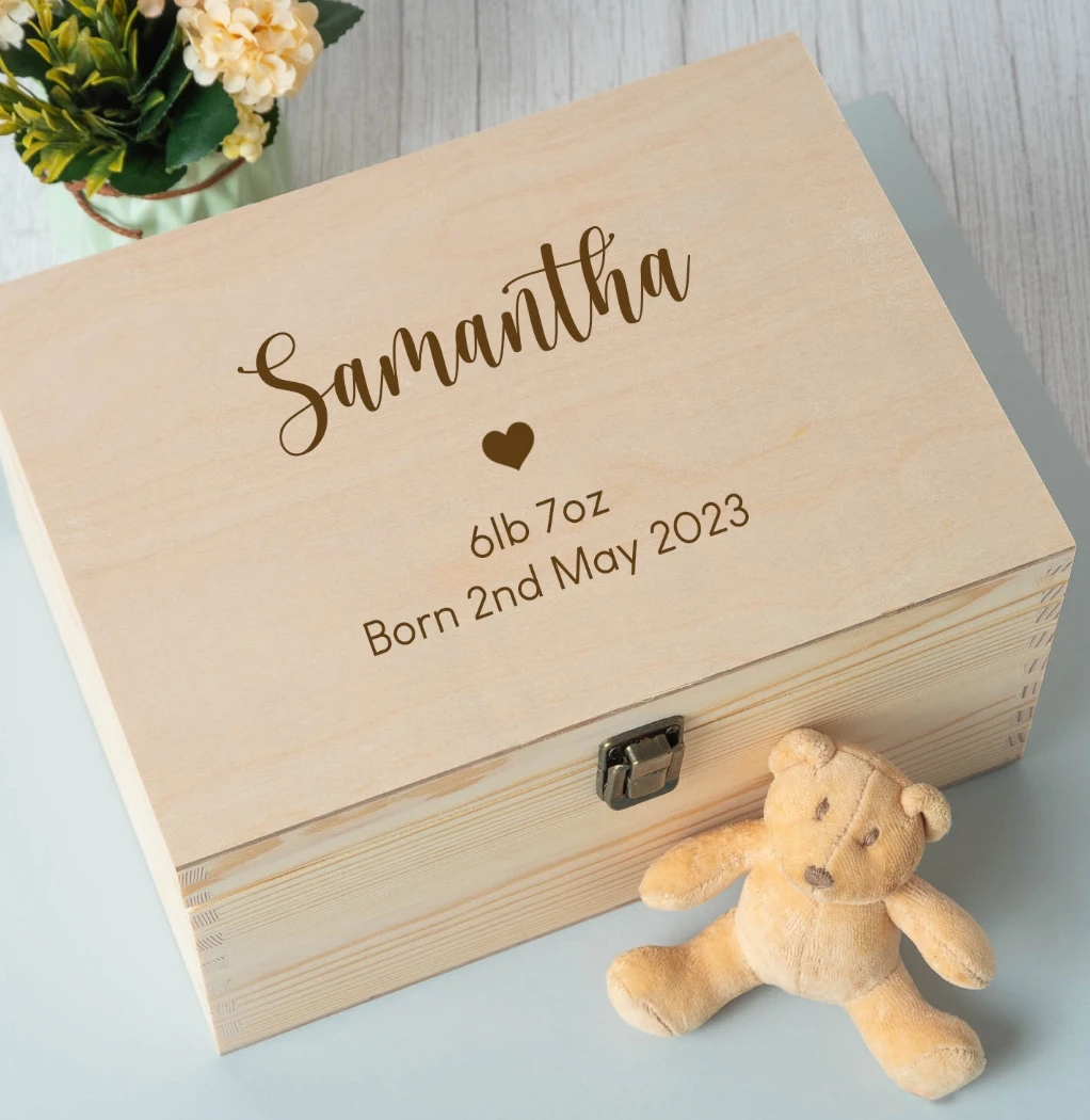 Personalized Baby Gift Box, Personalised New Baby Large Wooden Memory Box Gifts Ideas For Boys Girls Newborn Babies Keepsake Box