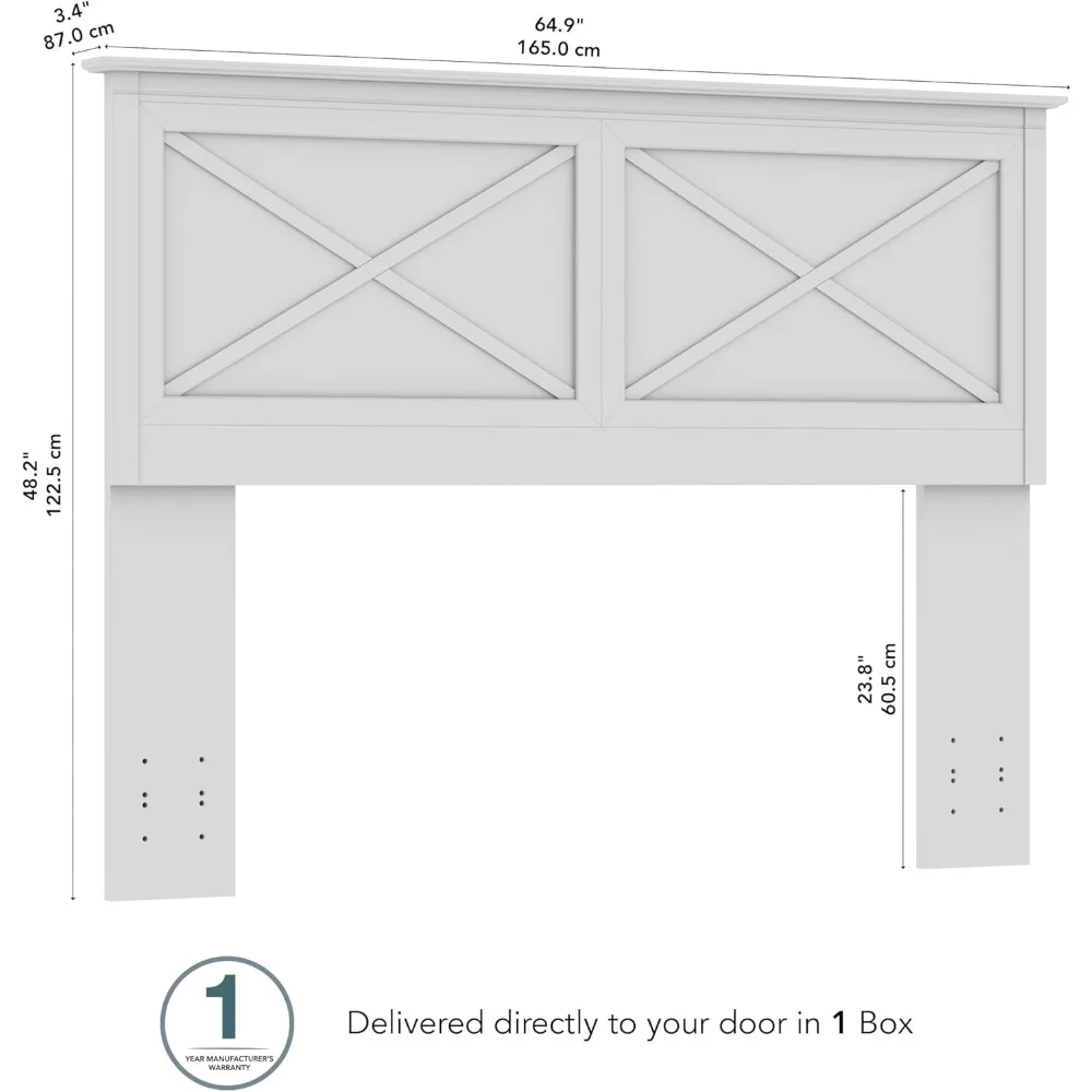 บุชโฮม หัวเตียงขนาด 65 นิ้ว แบบเต็ม/ควีนไซส์, เฟอร์นิเจอร์ห้องนอน, คอลเลกชันคีย์เวสต์, ไม้โอ๊คสีขาวบริสุทธิ์