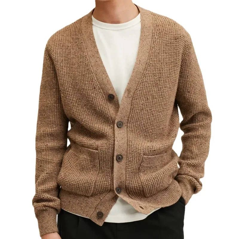 Men Sweaters Knitwear Autumn Winter V-neck Thick Cardigan Jacket and Coats Fashion Long Sleeve Solid Color Male Top