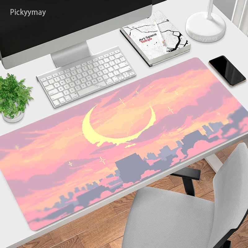 Pixel Scenery Art Large Size Mouse Pad Cute Natural Rubber PC Computer Gaming Mousepad Desk Mat Locking Edge For Office Kawaii