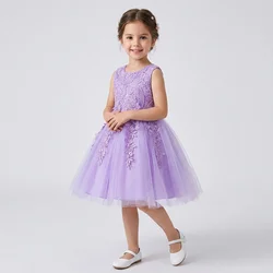 Floral Jacquard Flower Girls Dress for Weddings Kids Ruffle Sleeve Princess Dress Champagne Birthday Party Layered Tulle Pageant