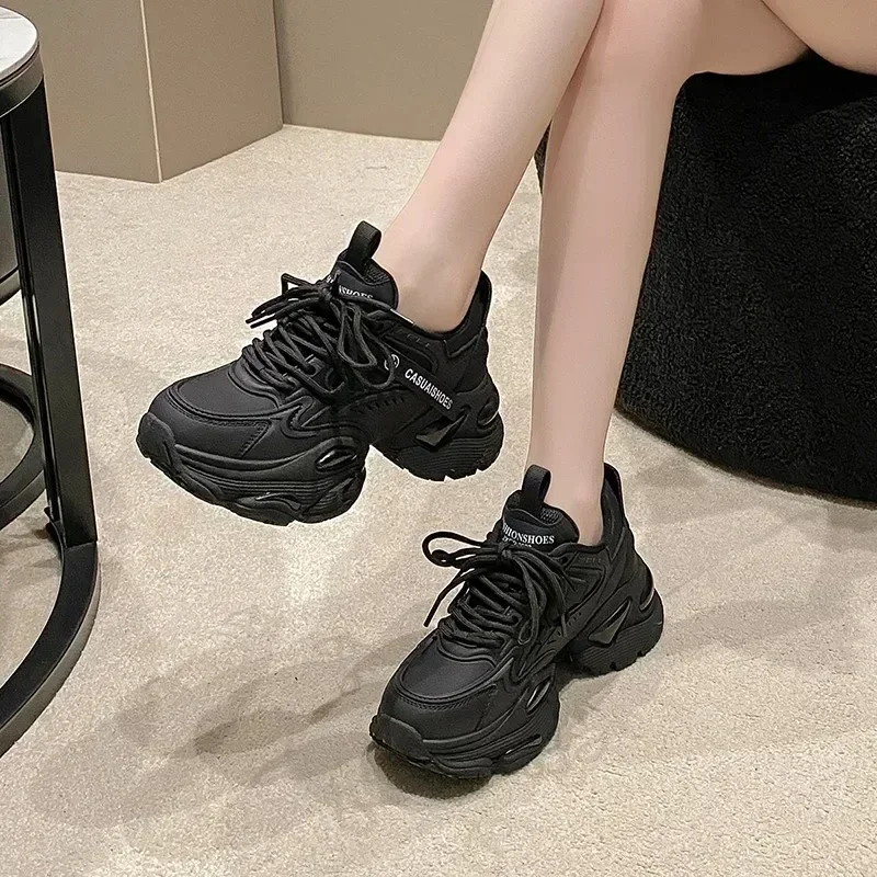 

Women's Wedge Tennis Platform Trainers Lace-Up Synthetic Sewing Shoes 2024 New Fashion Leisure Sports Casual Vulcanized Shoes