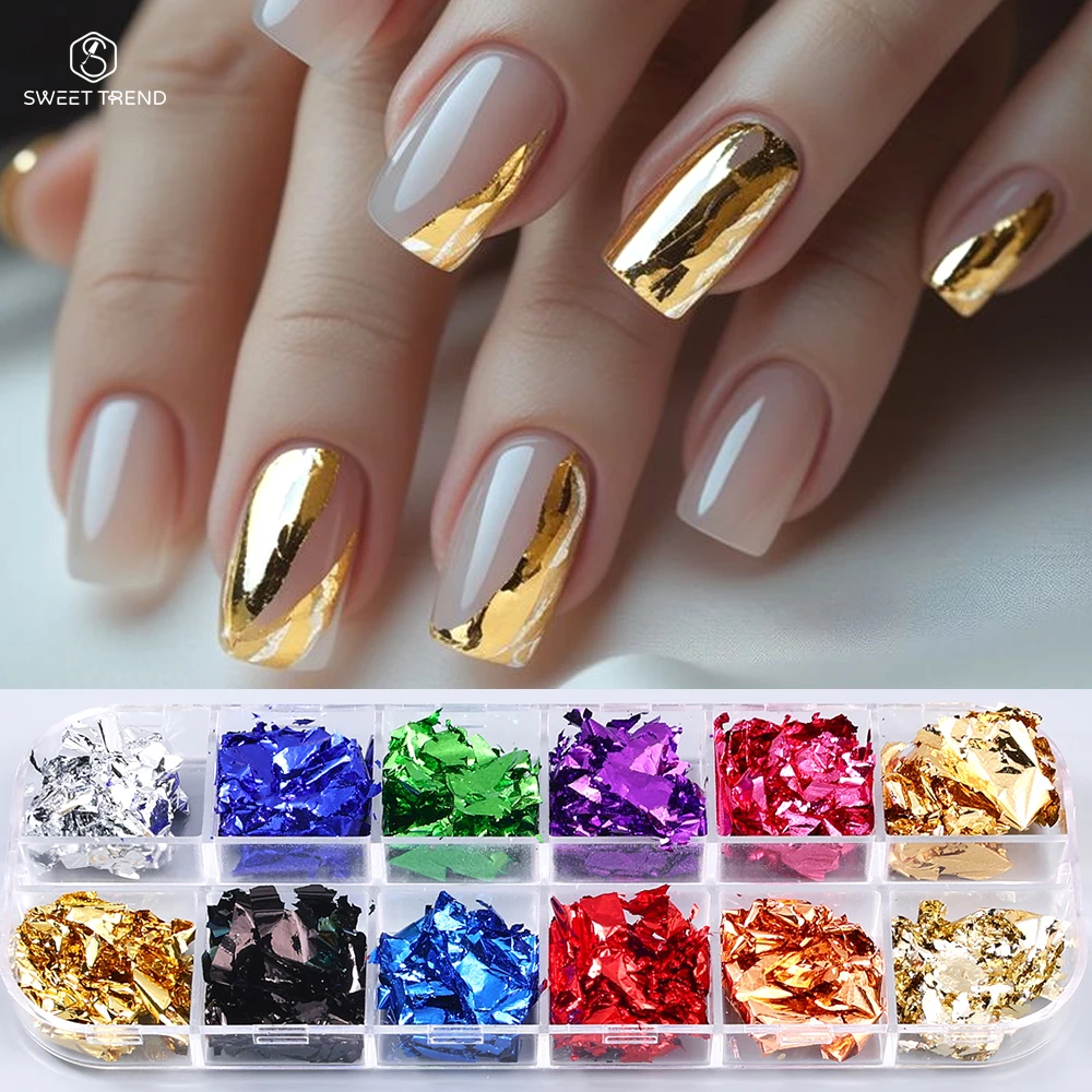 SWEET TREND-12 Grids Golden Silvery Aluminum Nail Foils Pape