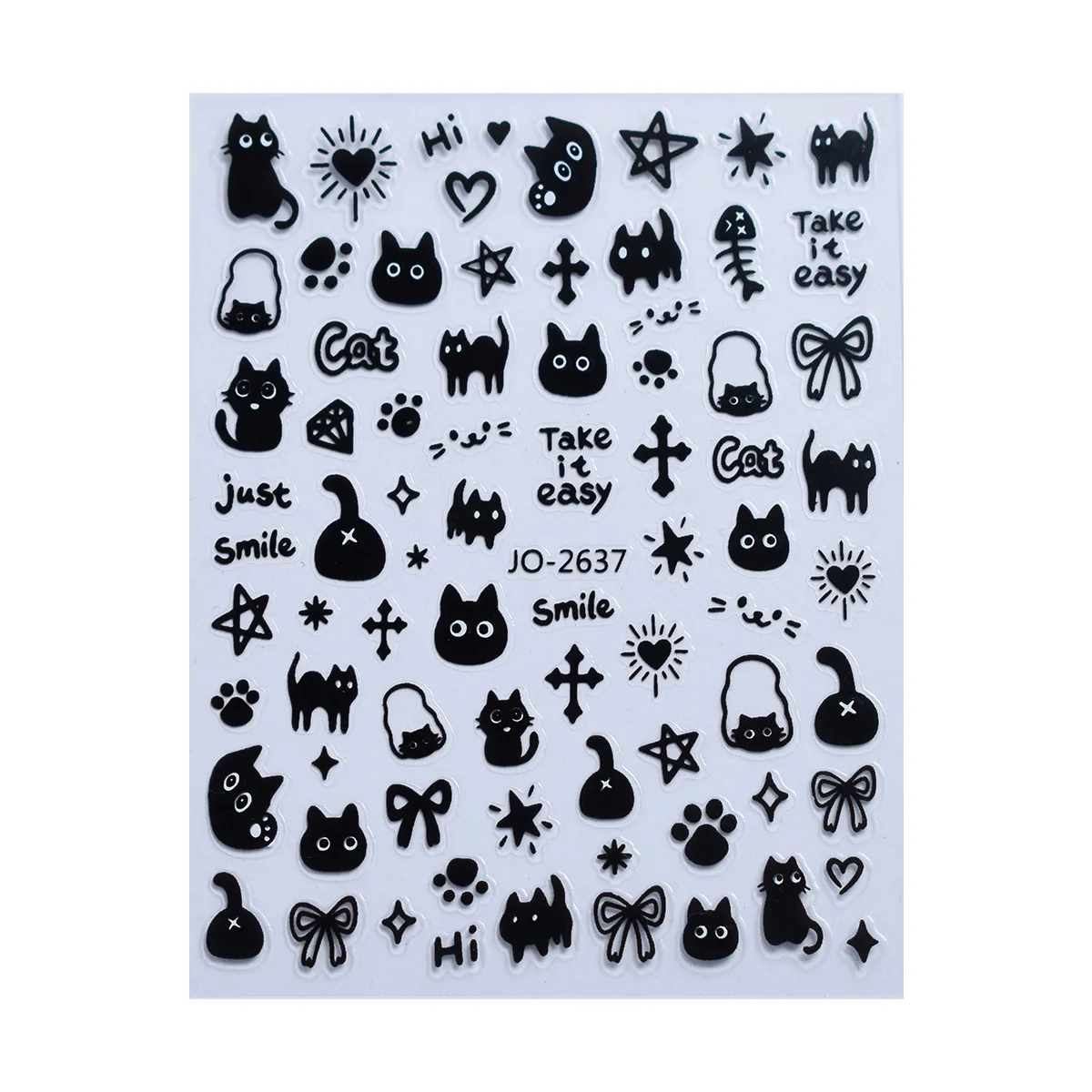 Autocollants pour Ongles Kawaii avec Motif de Petit Chat Noir, Dessin Animé, Mignon, Étoiles, Lettres, Curseur, Y2K, Coréen, Japonais, Nail Art, Manucure Ouverte