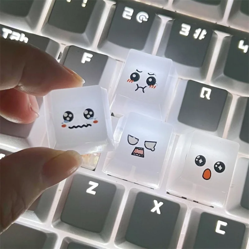 1U 1X 4Pcs Emoticon Lovely Resin Keycap Gaming Mechanical Keyboard OEM R4 Profile Cartoon DIY Key Caps Mx Switch Shine Through