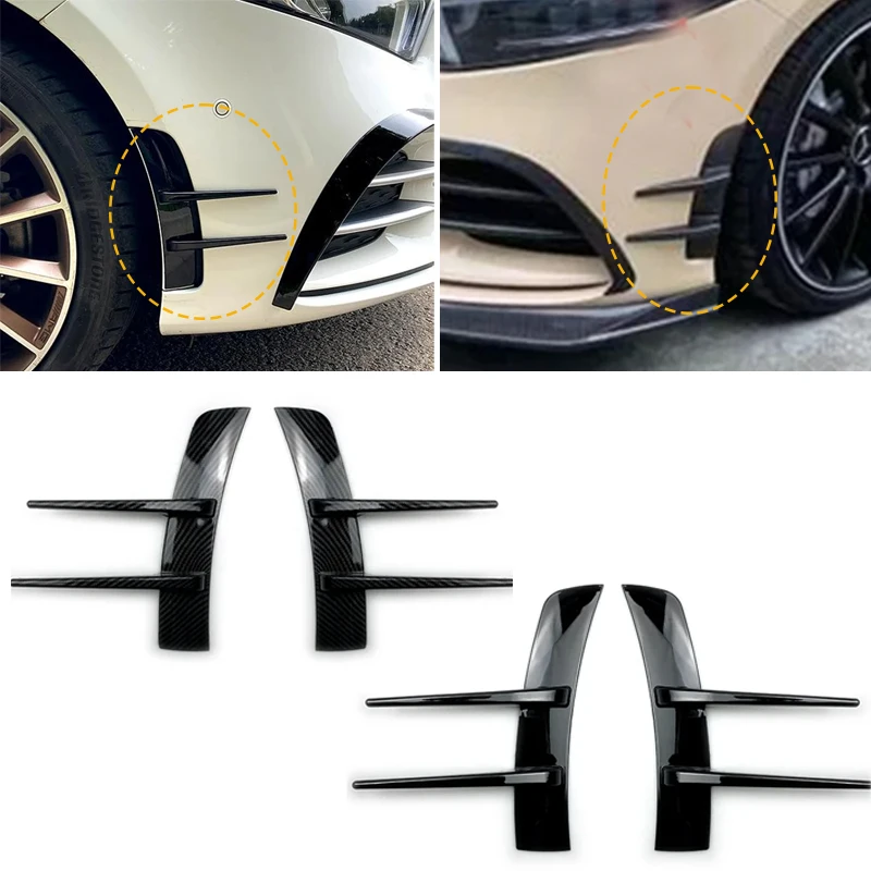 Pair Front Bumpers Lip for Benz A-Class A180 A200 A220 Air Vent Trim Spoiler Canards Splitter Car Styling Accessory