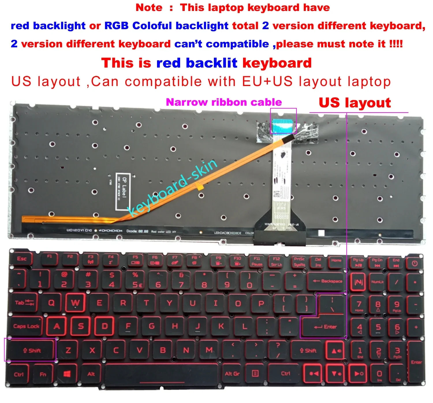 US Red Backlit keyboard for Acer Nitro 5 AN515-56 AN515-57 AN515-45 AN515-55 N20C1 Predator Helios 300 PH315-54 LG05P-N12B3L