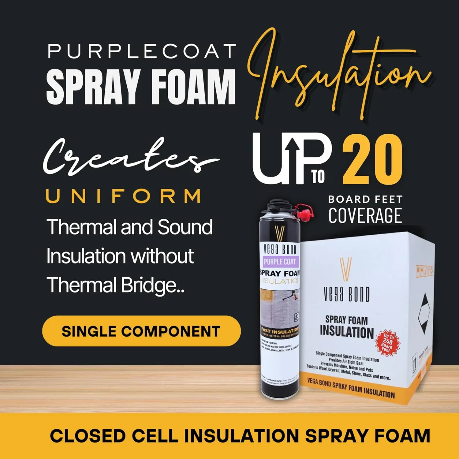 a Bond Premium Single Component, Self Expanding, Purplecoat Closed Cell Insulation Spray Foam 29 Oz, Acoustic Spray,20 Board