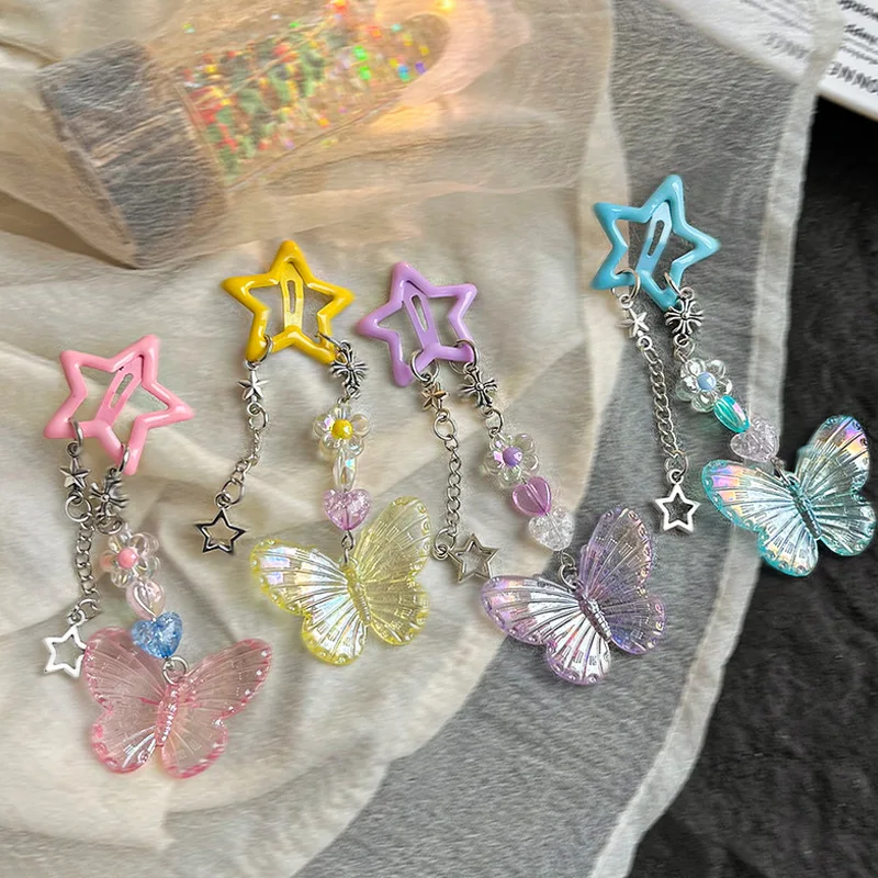 Nette Schmetterling Stern Quaste Haar Clips Frauen Kristall Mädchen Schöne Kinder Süße Rutschte Clip Haarnadeln Blumen Kinder Haar Zubehör – Detail 4