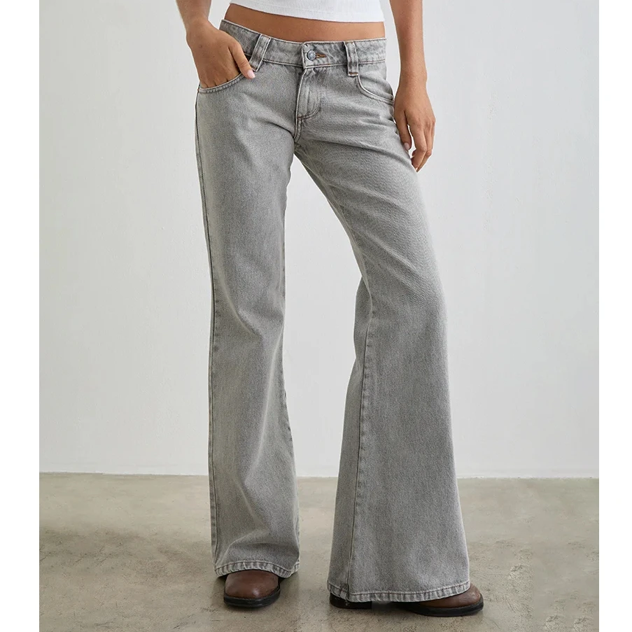 Women's Soild Color Streetwear Basic Jeans Quality Premium Pantalones De Mujer Flare Pants