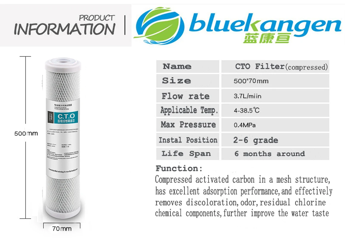 20" Standard Coconut Block Kohlefilterkartusche/Wasserfilterkerze/Ersatz/(CTO-Filter) für Wassermaschinen und Luftreiniger