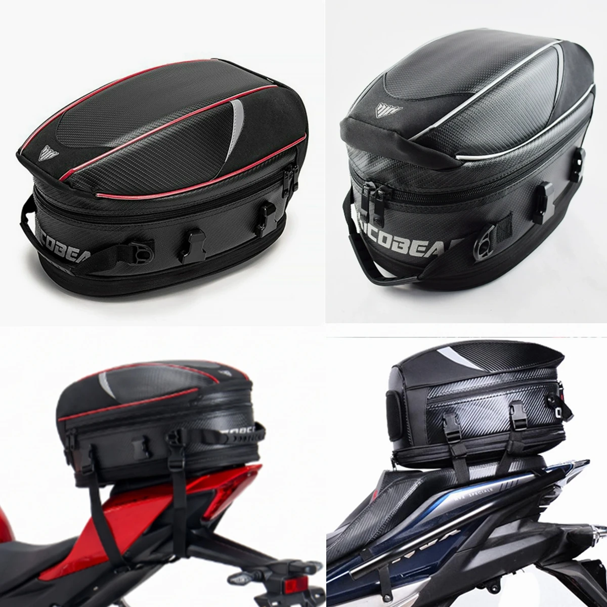 オートバイテールバッグ-ブラック-バイク用防水テールバッグ-旅行用ライダー荷物-リアバックシートバッグ-大容量サドルバッグ