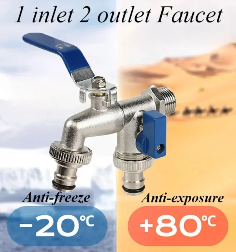 1/2'' Zinc Alloy Outdoor Faucet Water Splitter Water Connection Adapter Valve Switch Garden Irrigation Pipe Connector Faucet