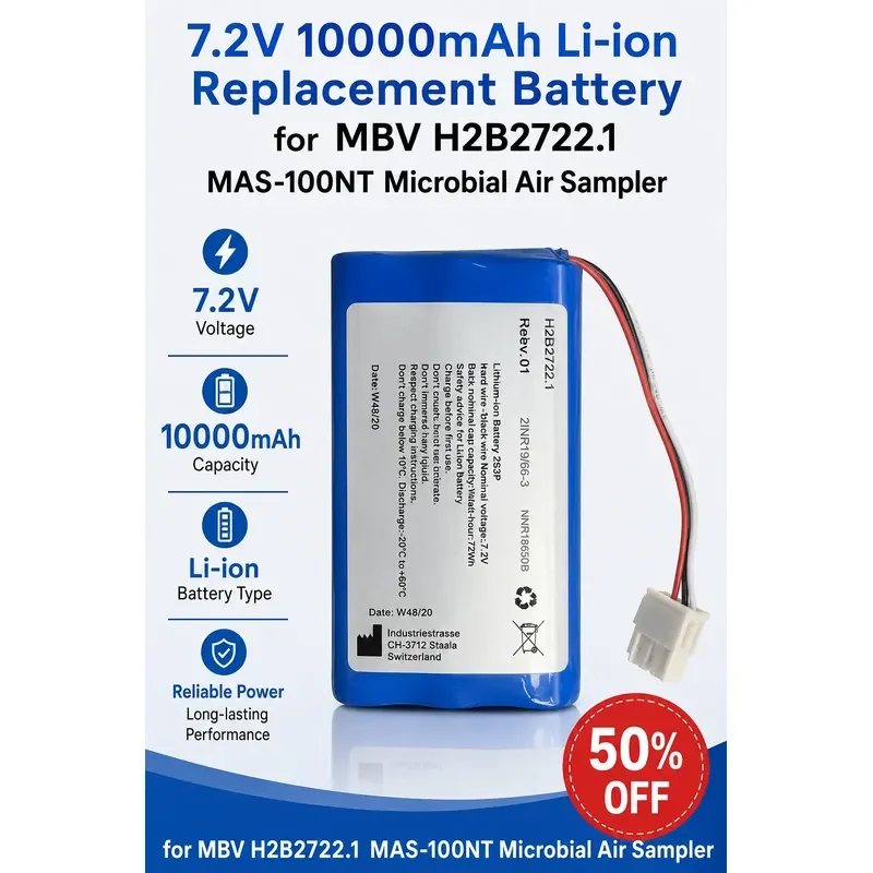 

7.2V 10000mAh Li-ion Replacement Battery for MBV H2B2722.1 MAS-100NT Microbial Air Sampler