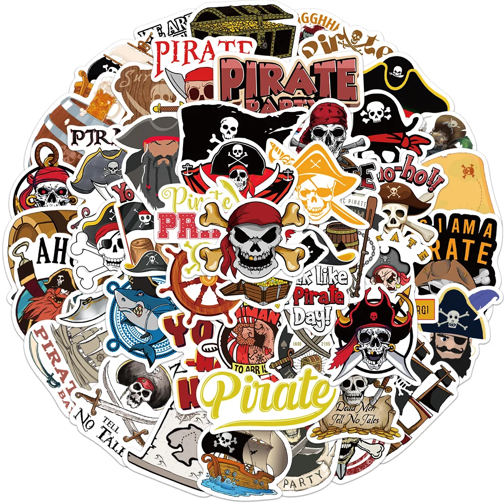 50PCS Classic Pirate Stickers Waterproof Cool Decorative Guitar Luggage Laptop Car Helmet Phone Scrapbook Kids Toy Decal