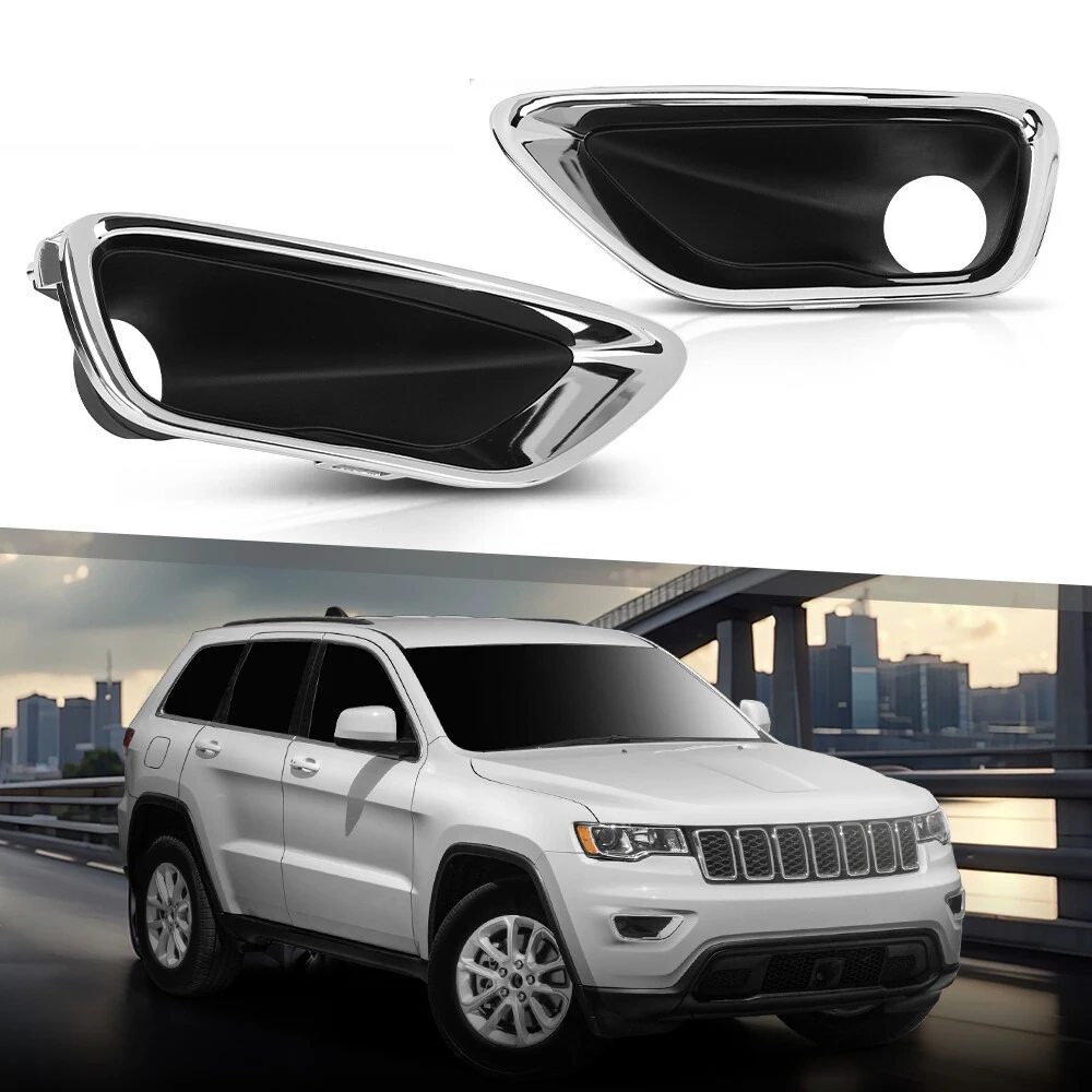 ل 2016-2022 جيب جراند شيروكي لامع أسود/كروم مطلي الضباب ضوء غطاء المصباح حواف اليسار واليمين 68261711AA 68261710AA #1