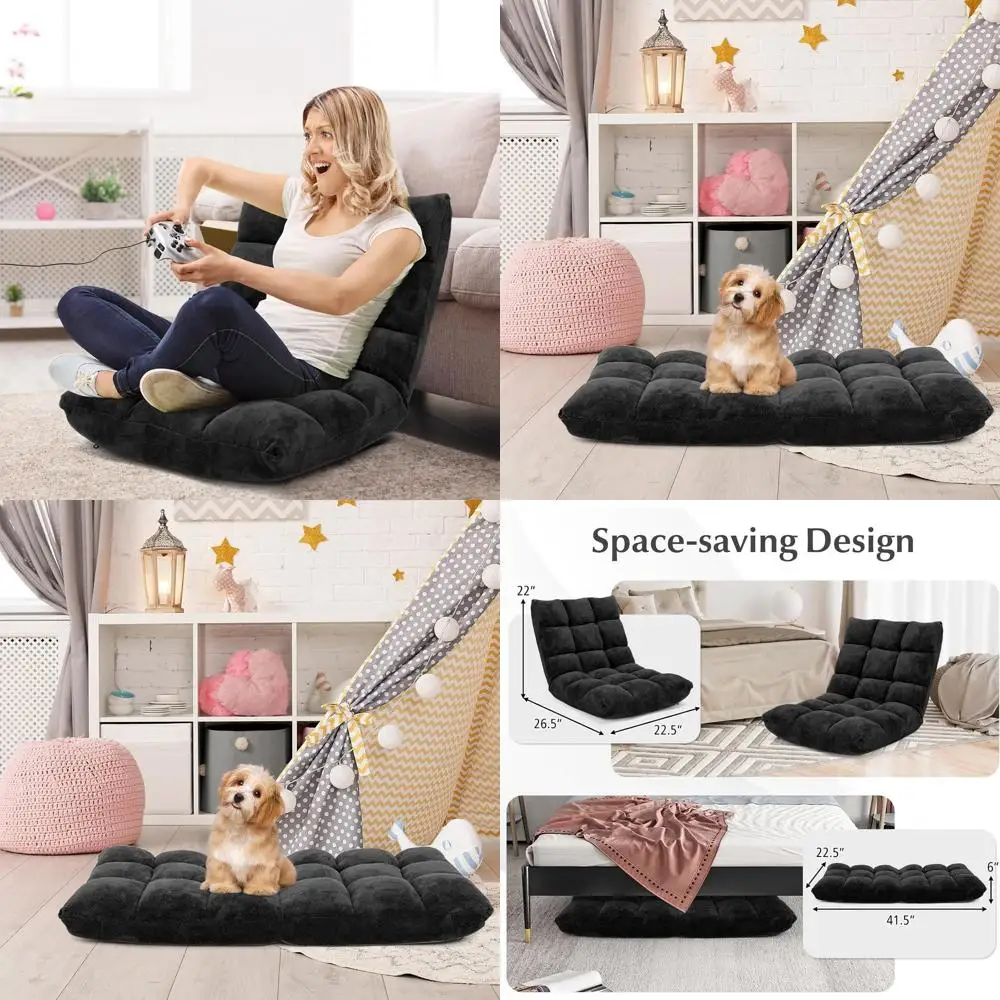 

Ergonomic Black Gaming Chair with Lumbar Support, 14-Position Adjustment, Padded Bed & Recliner, Perfect for Meditation, Living