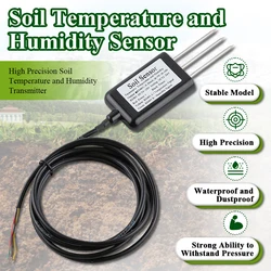 High Precision Soil Temperature Humidity Sensor Probe RS485 Output OEM 2M-12M Soil Moisture Detector Sensors IP68 Protection