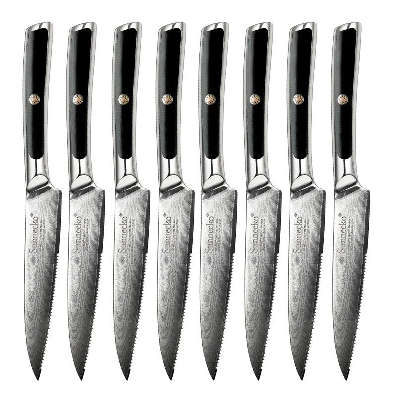 

Sunnecko Steak Knives 1-8 PCS Serrated Tableware Slicing Knife 73 Layers VG10 Core Damascus Steel Table Meat Cutlery Tools