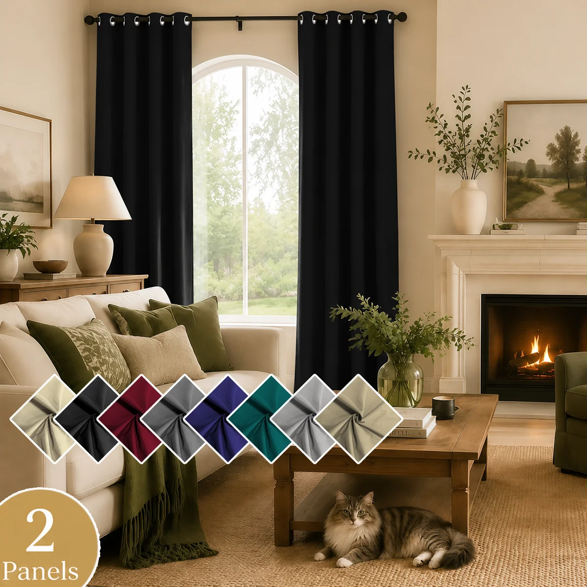 2 PCs Thermal Insulation 100% Blackout White Coating Curtains for Bedroom, Privacy Protection Noise Reduction Room Darken Grommet Top Curtains for Office, Living Room, Dining Room