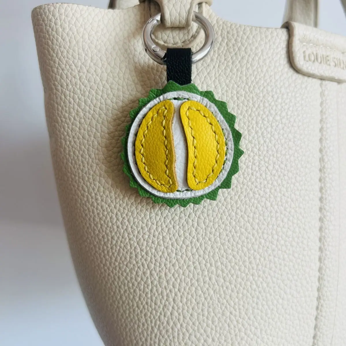 Handmade genuine leather durian pendant car keychain bag charm cute decorative retro gift