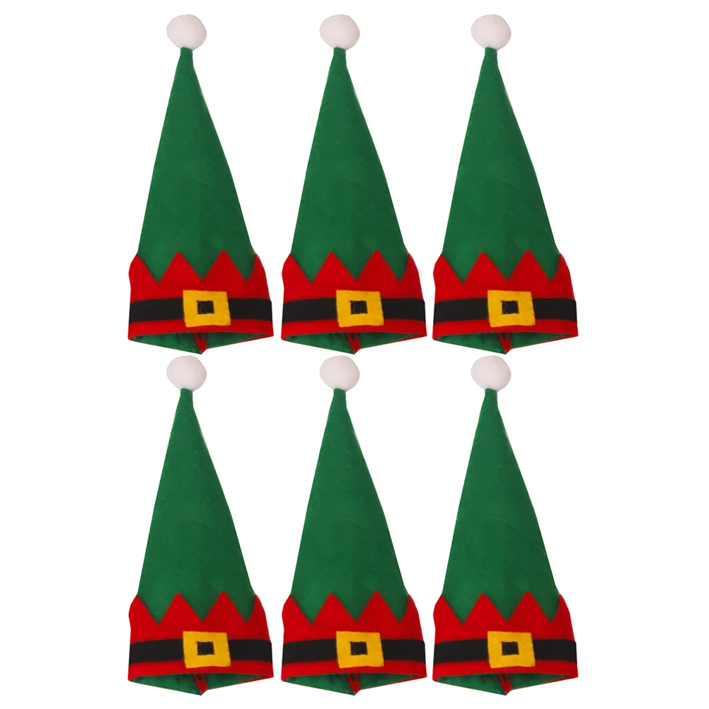

6 Pcs Non woven Tableware Bags Silverware Pouches Cute Elf Hat Design Reusable Storage for Party Gifts Packaging
