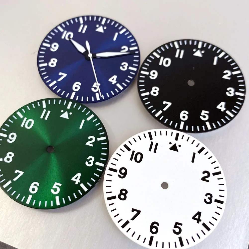 

Циферблат часов 33,5 мм Sunburst Синий Зеленый Белый Черный Набор рук Подходит для NH35 NH36 NH38 PT5000 для Pilot Diver Мужские Часы Запчасти Аксессуары