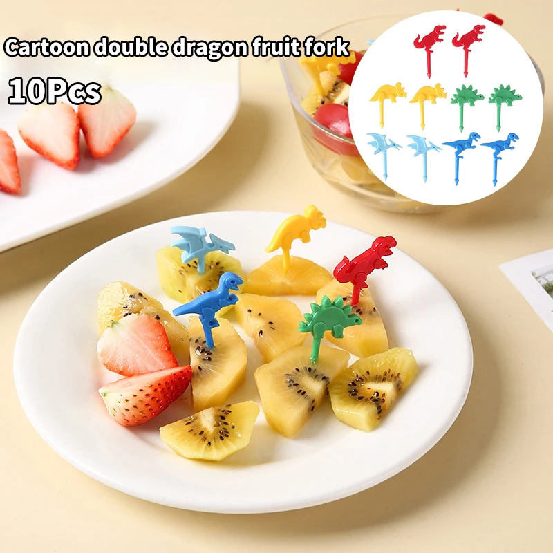 

10 Pcs/set Cartoon Fruit Fork Cute Eyes Dinosaur Cupcake Top Decoration Food Toothpicks Bento Box Accessories