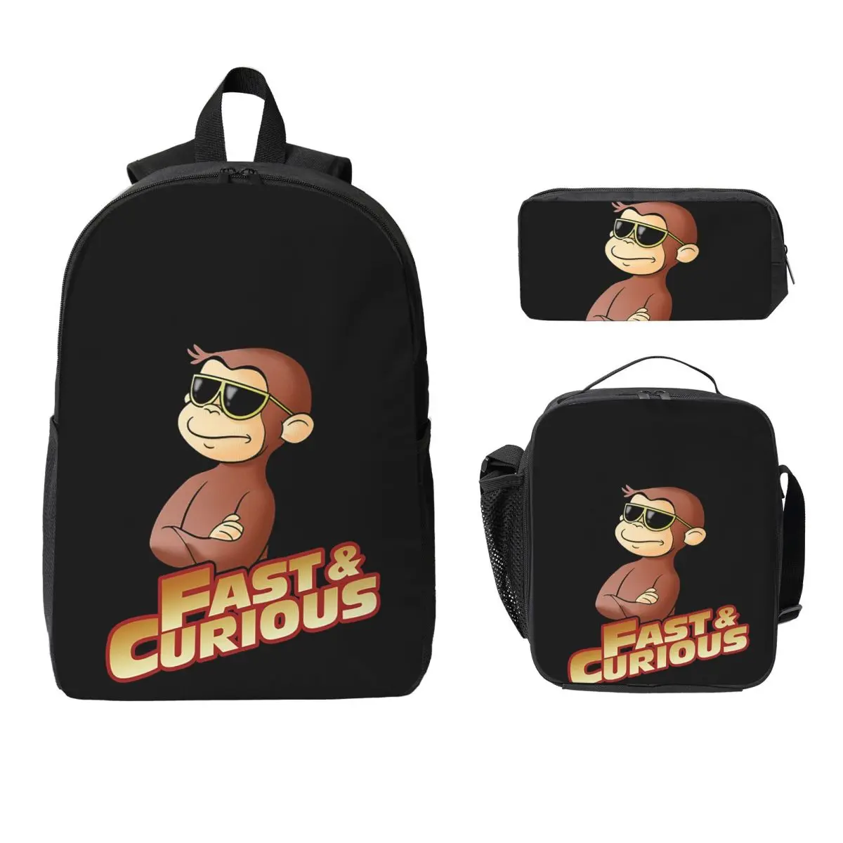

Curious George V2 Backpack Student Boys Girls BookBag School Bag Laptop Shoulder Bags 3ps Insulated Lunch Bag Pencil Case