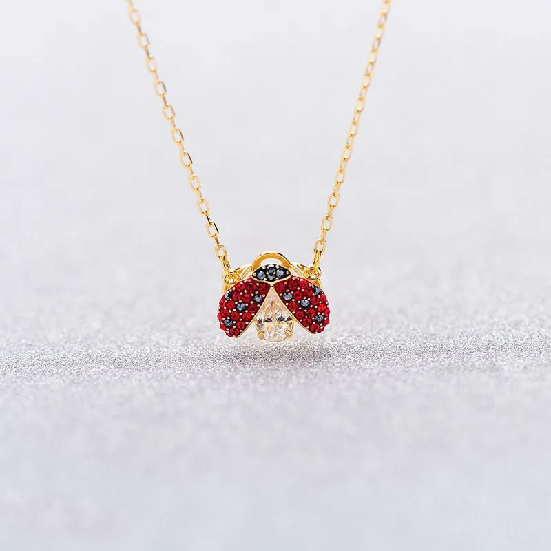 European and American Boutique S925 Pure Silver Seven Star Ladybug Necklace, Cute and Exquisite Gift for Women