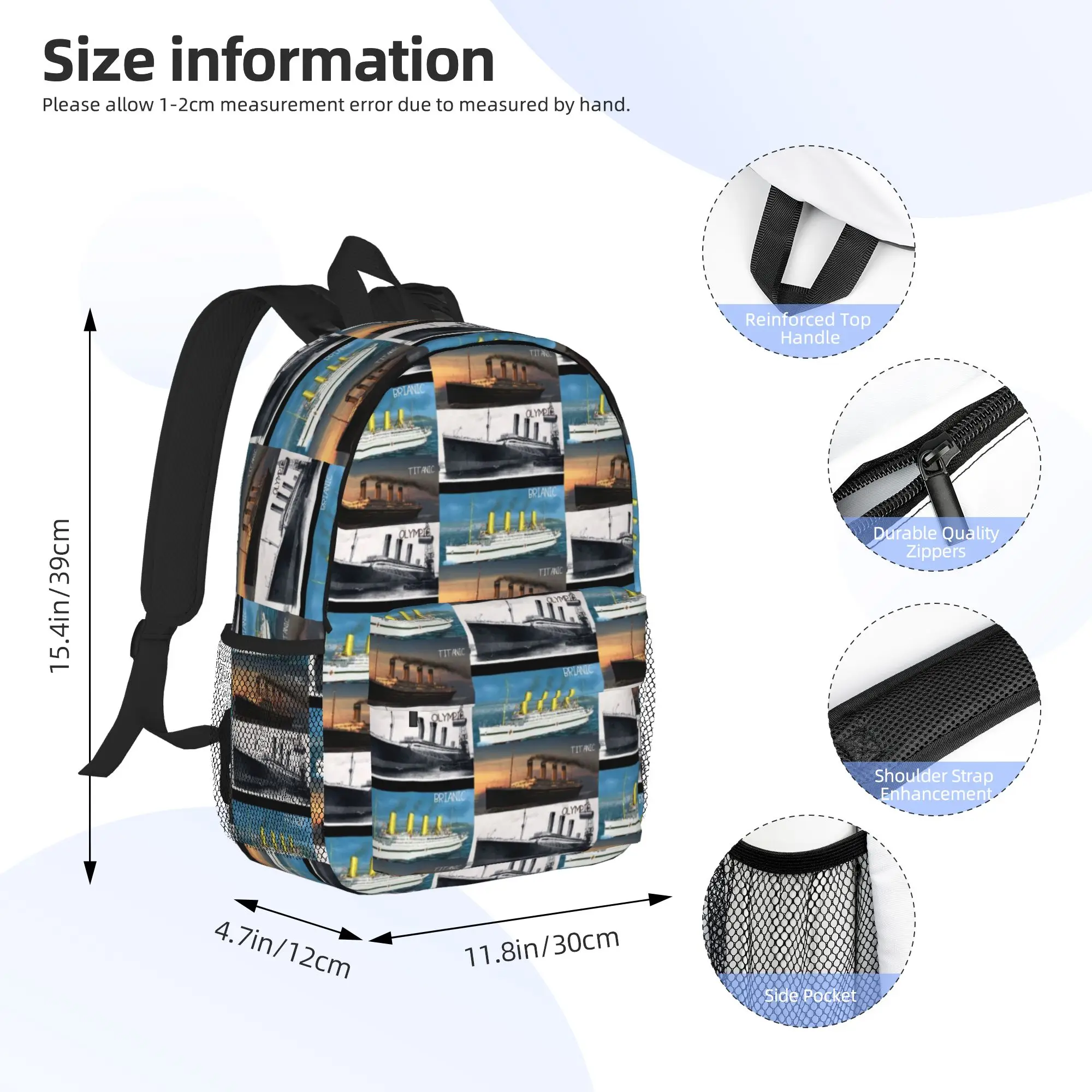Titanic britanic sister ship iceberg white star liners Backpack Hot Sale Daypack Boys Girls BookBag Shoulder Bags School Bag