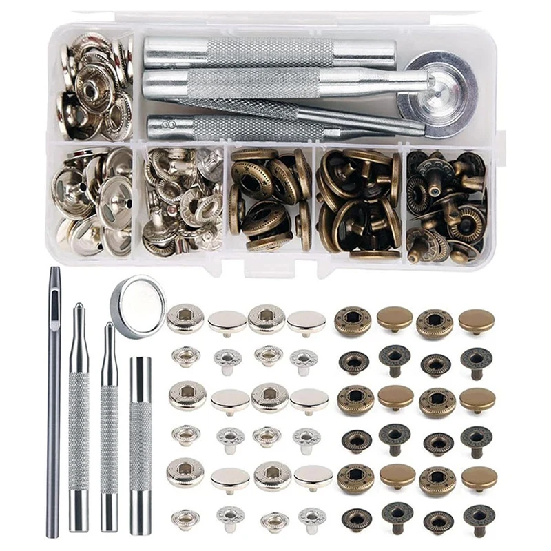 snap buttons Leather Working Kit Leather, Leather Working Tools, Punch Sets, Storage Box for Stitching Punching Cutting