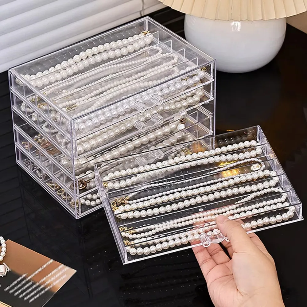 

3/5 Layer Transparent Necklace Storage Box Waterproof Dust-proof Jewelry Tray Large Capacity Organizer Necklace Display Cabinet