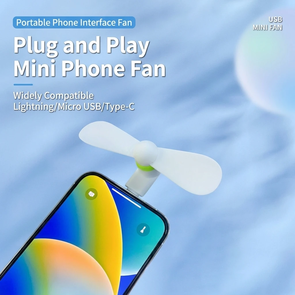 1 PCS Type C Mini Phone Fan Portable MicroFan Mobile Phone for iPhone 15 iPad Samsung Galaxy Cellphones USB-C Port Gadget Fans view 2