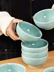 Celadon 4.5 Inch Rice Bowl  Breakfast Porridge Bowl Ceramic Small Soup Bowl Tableware