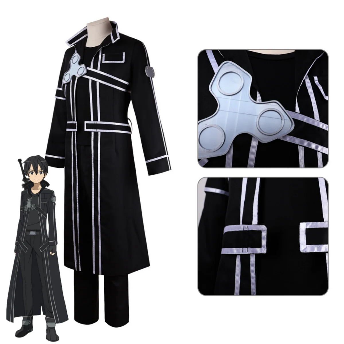 Anime Sword Art Online Kirigaya Kazuto Cosplay Costume SAO Kirito Black Long Coat Trench Wig Man Woman Halloween Party Suit - view 4