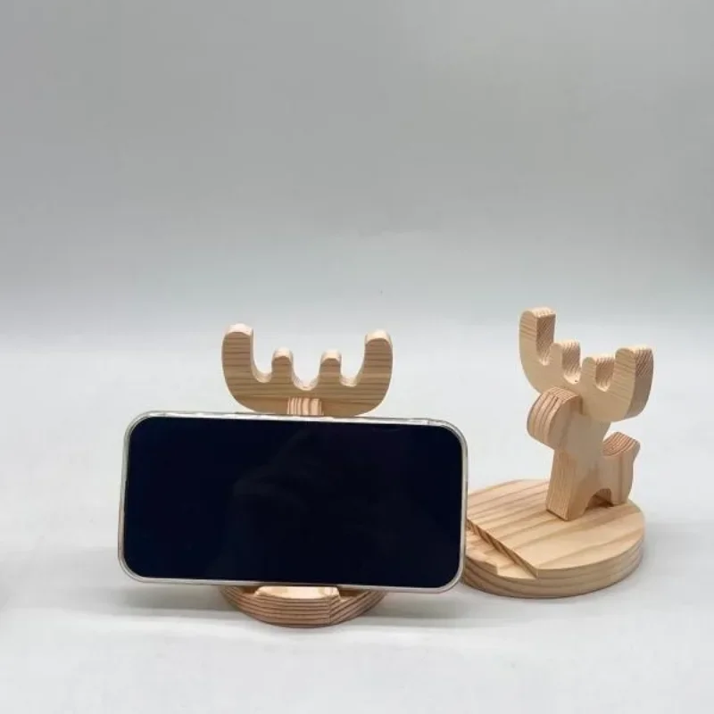 

Desktop Solid Wood Mobile Phone Holder Cartoon Deer Base Phone Stand Tablet Mobile Phone Universal Bracket Home Ornament