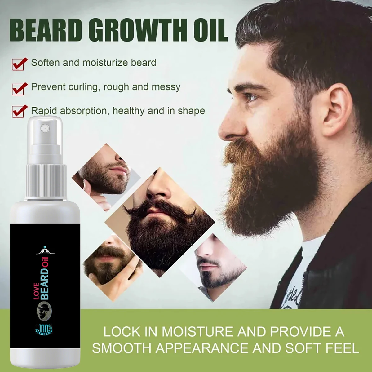 Hair Growth Nourishing Beard Care Gentle Thick Beard Care Serum Spray Beard Raw Growth Solution