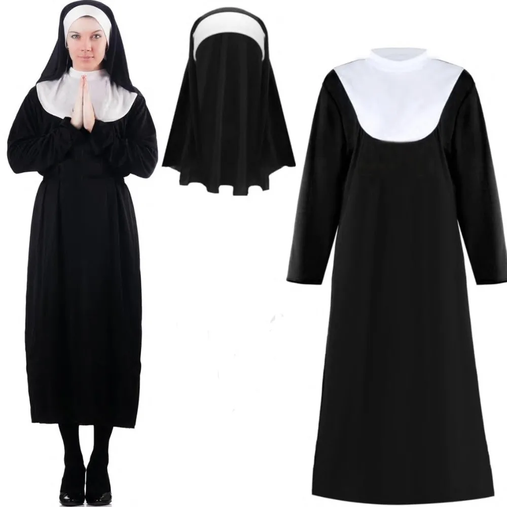 Full Length Virgin Mary Costume Vintage Style Long Dress Nun Costume Retro Design Fancy Dress Religious Cosplay Outfit Women