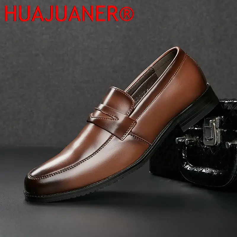 New Luxury Loafers Genuine Leather Men's Dress Shoes High Grade Slip On Office Club Wedding Shoes Brown Black Shoes Basic Oxford