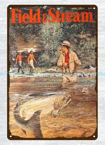1959 FIELD STREAM fishing metal tin sign poster outdoor wall art