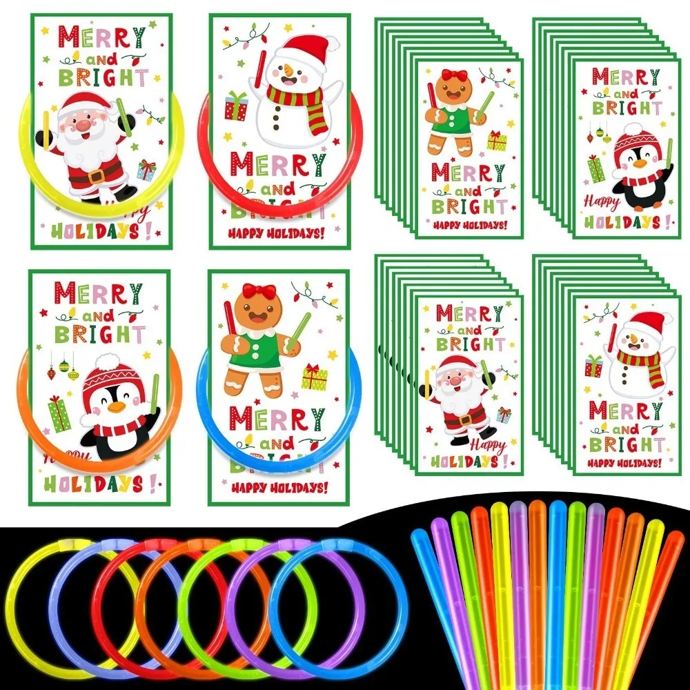 

36pcs Party Supplies Christmas Glow Sticks Light up Neon Party Decorations Glow Necklaces and Bracelets Merry Christmas Cards