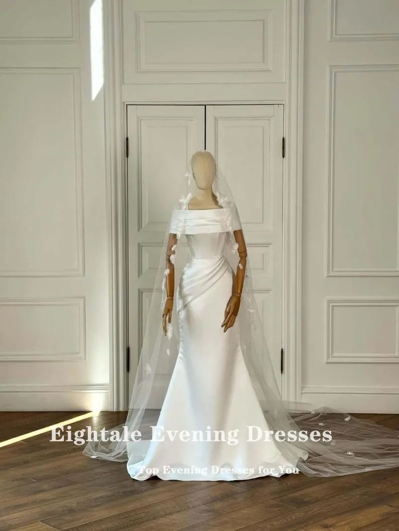 Vestido de novia árabe de Eightale, mangas plisadas, personalizado, blanco marfil, vestido de novia musulmán, vestido de fiesta de novia sirena