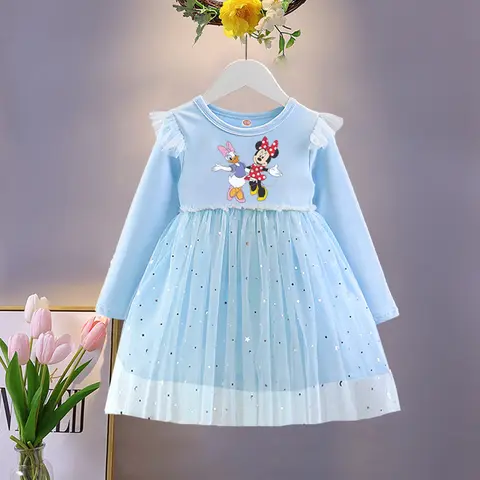Flickklänning Daisy 2025 Nya Barnkläder Höst Långärmade Disney Barn Minnie Prinsessklänningar Babyflickor Födelsedagsfest 8 best sales brudtärnaklänning med släp - №7
