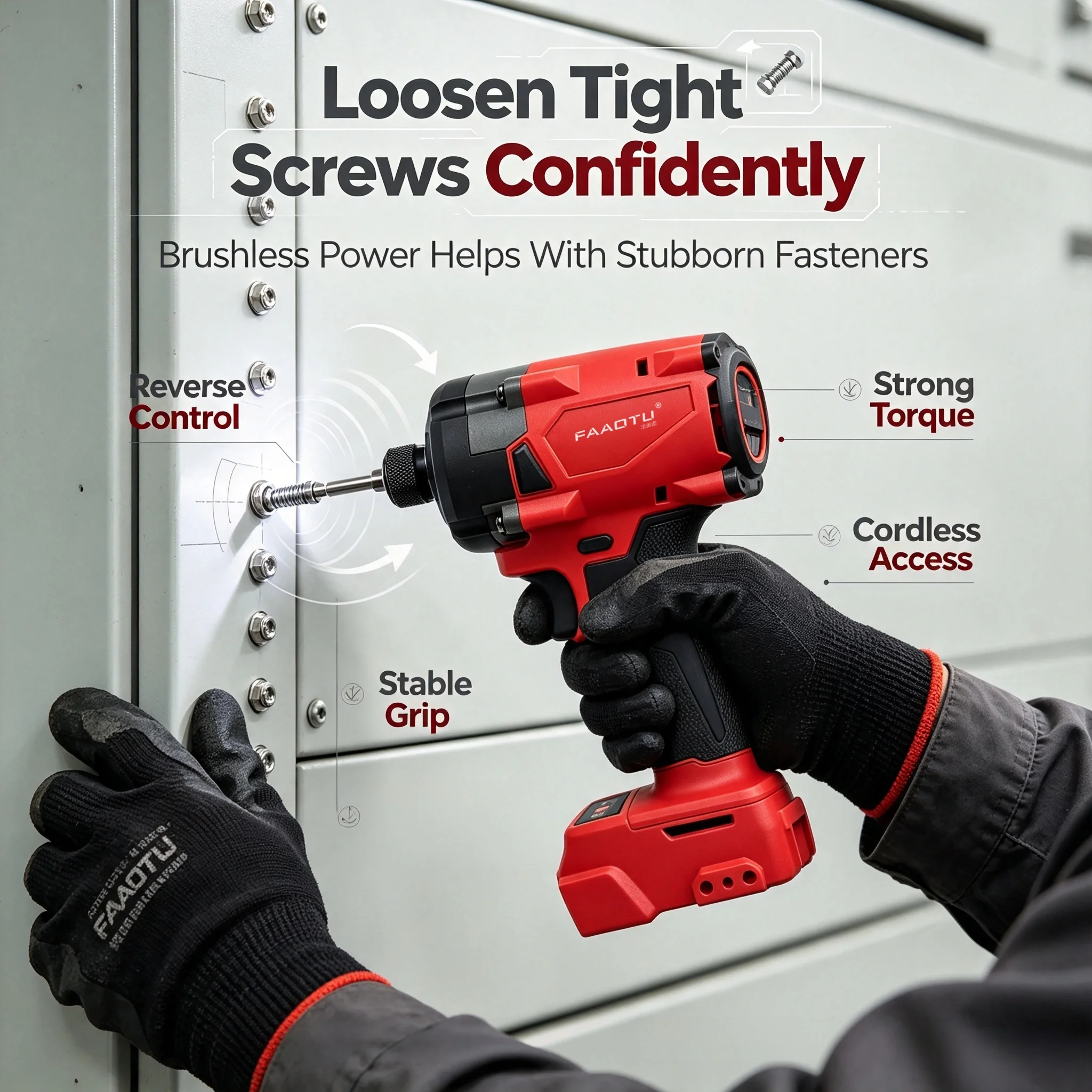 FAAOTU Brushless Fastening Implement Bare Screw‑Driving Unit Compatible With MWQ 18V Battery For Workshop Assembly Work