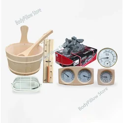 Sauna Equipment Set Wooden Barrel Temperature and Humidity Meter Timing Hourglass  Room Steam  Accessories