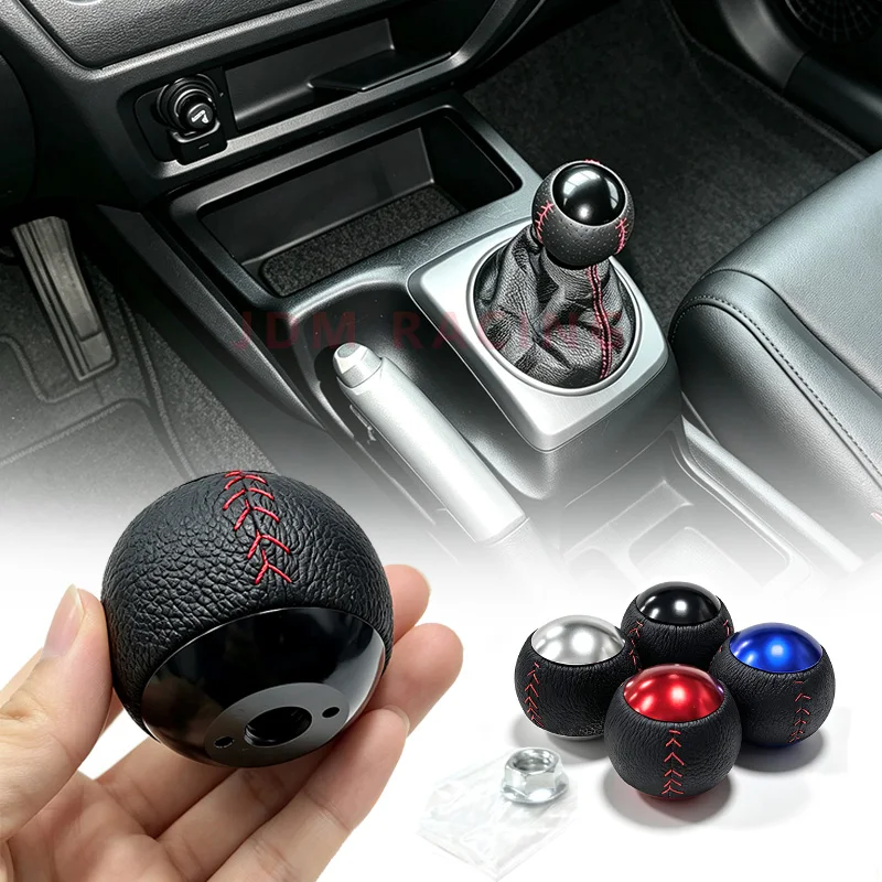 Baseball-Stil Genähter Leder-Schaltknauf M10x15 Gewinde Manueller Auto-Schalthebel Passend für Honda Civic Accord CR-V
