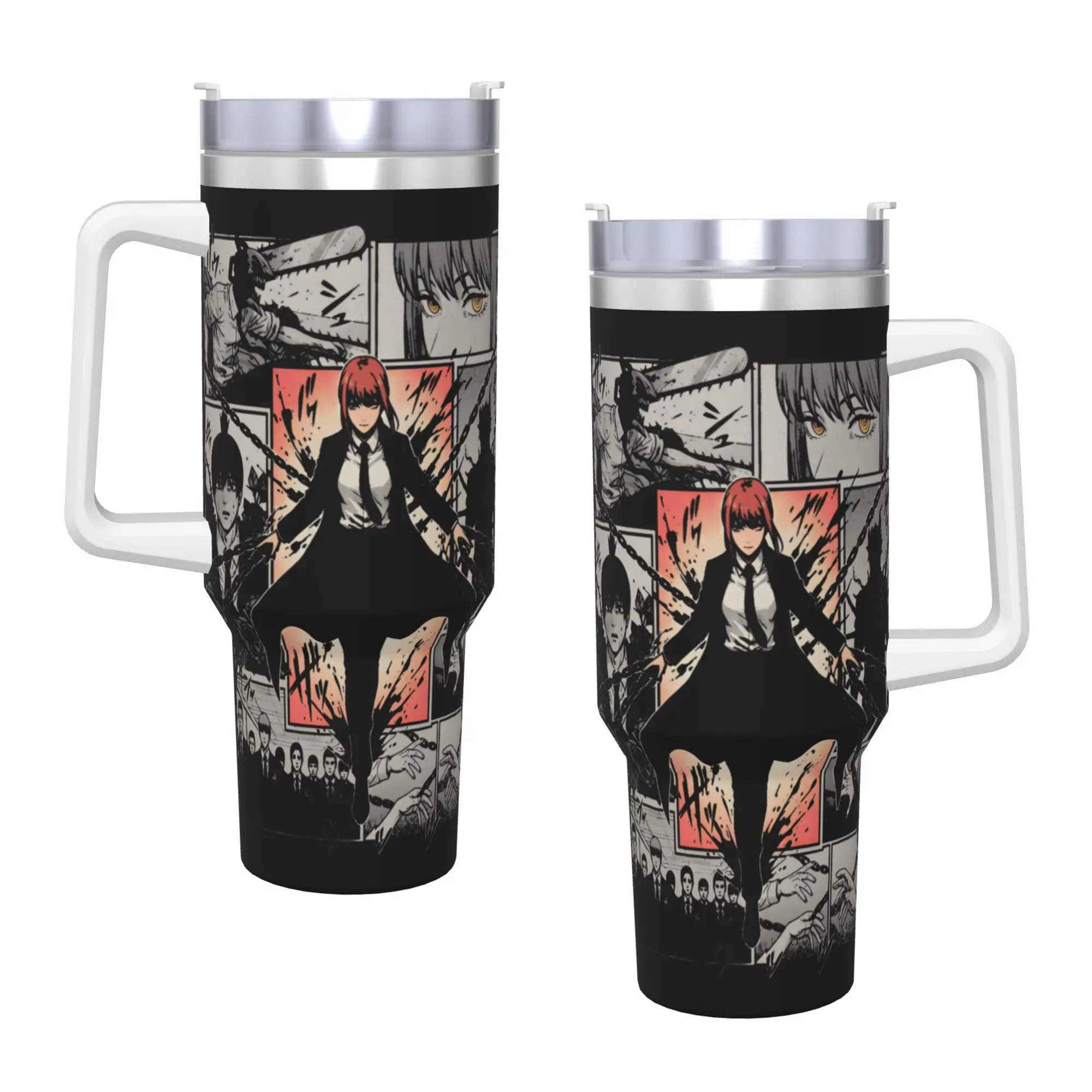 Chainsaws Man Stainless Steel Tumbler Makima Manga Thermal Cups With Straws and Lid 40oz Car Mugs Cold Drink Water Bottle