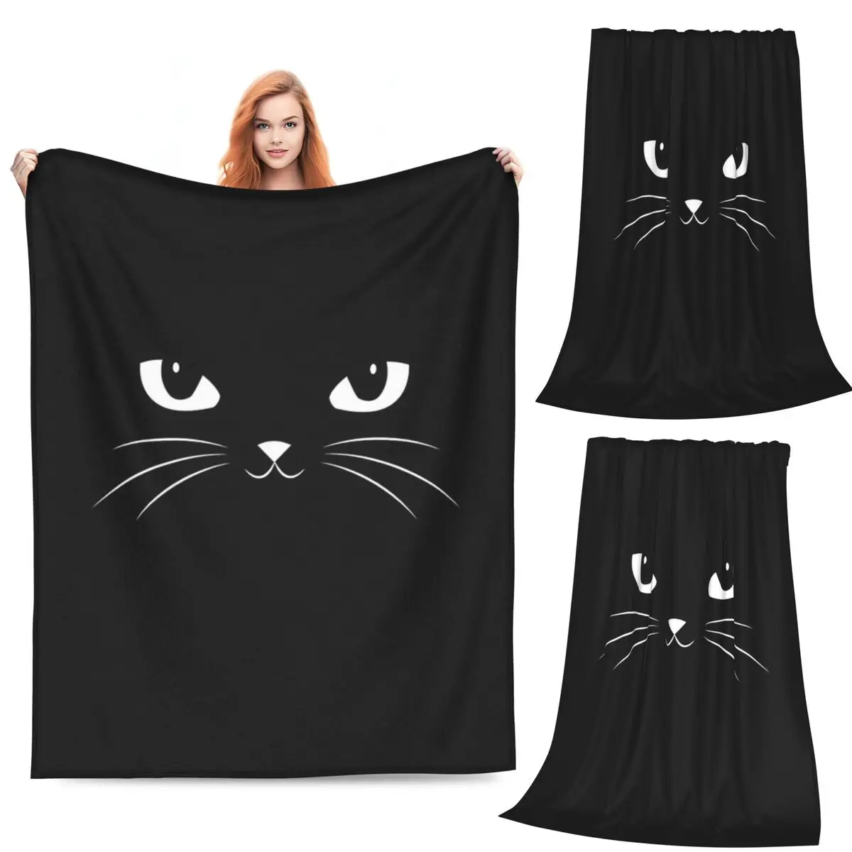 

Cute Black Cat Blanket Flannel Sofa Throw Blanket Multi-function Throw Blankets for Home Bedroom Office Throws Bedspread Quilt